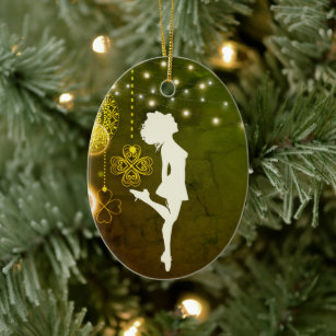 Personalized Irish Dance Celtic Clovers Christmas Ceramic Ornament
