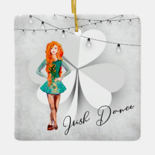 Personalized Irish Dance Clover Christmas Ceramic Ornament