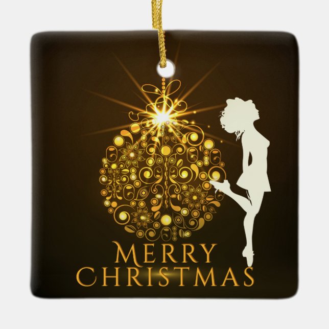 Personalized Irish Dance Golden Christmas Ceramic Ornament (Front)