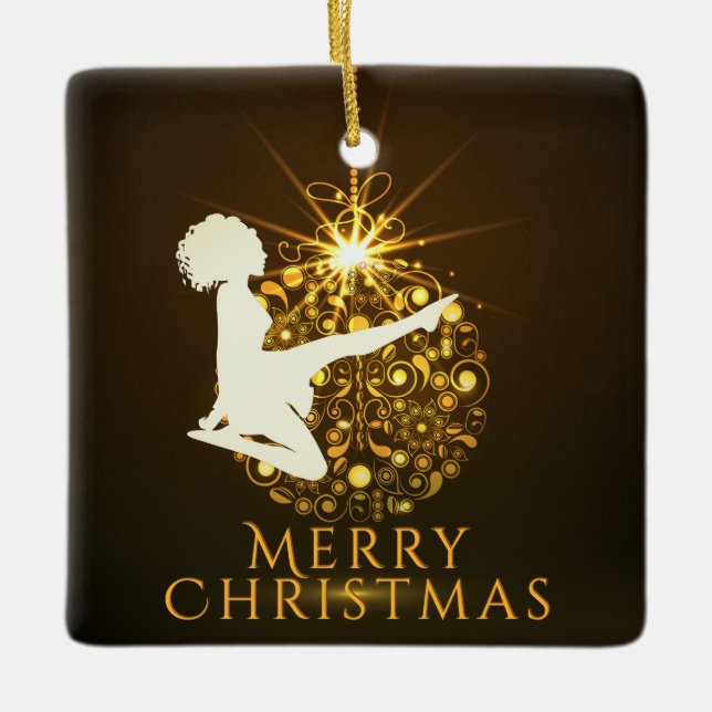 Personalized Irish Dance Golden Christmas Ceramic Ornament (Front)