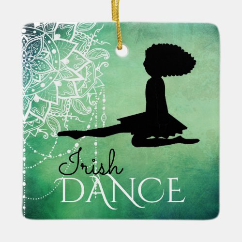 Personalized Irish Dance Green Mandala Christmas Ceramic Ornament