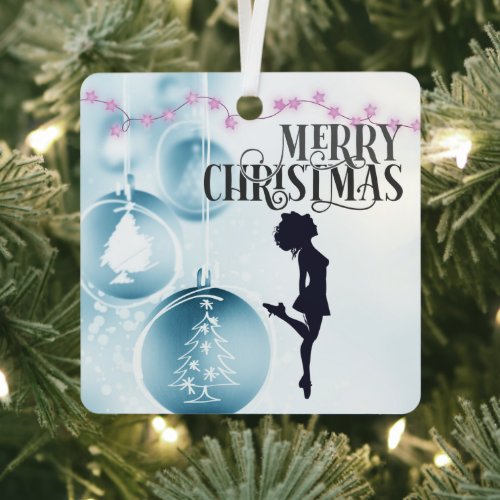 Personalized Irish Dance Hard Shoe Blue Christmas Metal Ornament