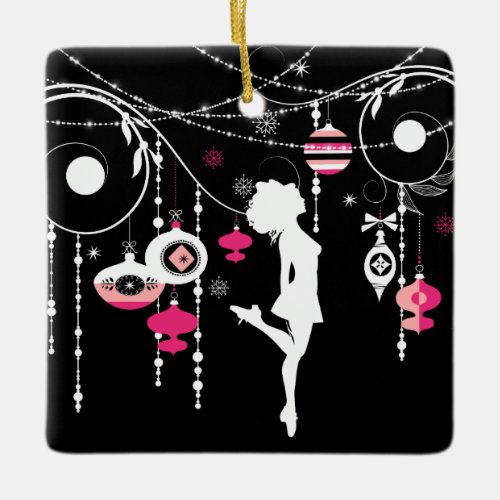 Personalized Irish Dance Pink Black Christmas Ceramic Ornament