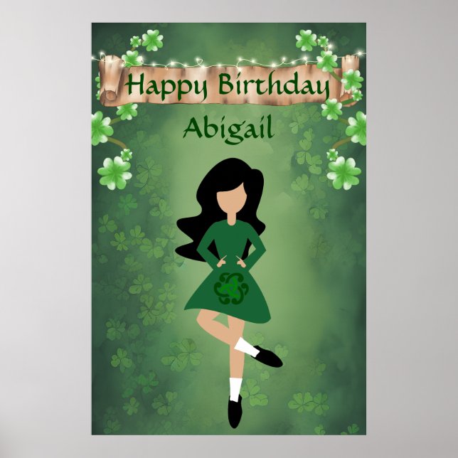 Personalized Irish Dance, Red Black Happy Birthday Poster (Front)