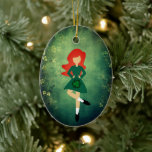 Personalized Irish Dance Red Hair Christmas Ceramic Ornament<br><div class="desc">This personalized Irish Dance Clovers Holiday Christmas Tree Ornament features an Irish Dancer with red hair on a green background with pretty elegant shamrocks.  Personalize the back with a name and year or any text that you wish to add.</div>