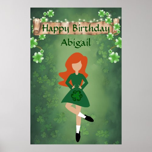 Personalized Irish Dance Red Hair Happy Birthday Poster