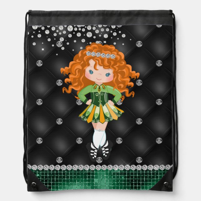 Personalized Irish Dance Redhead Girl Soft Shoe Drawstring Bag (Front)