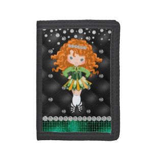 Personalized Irish Dance Redhead Girl Soft Shoe Tri-fold Wallet