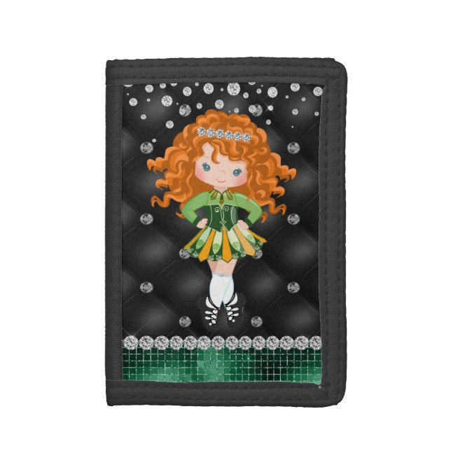 Personalized Irish Dance Redhead Girl Soft Shoe Trifold Wallet (Front Vertical)