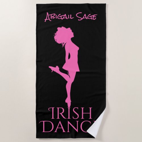 Personalized Irish Dancer Black and Pink Dance Beach Towel