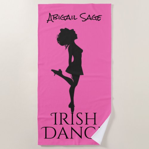 Personalized Irish Dancer Hard Shoe on Pink Dance Beach Towel