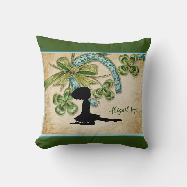 Personalized Irish Dancer, Shamrock and Horseshoe  Throw Pillow (Front)