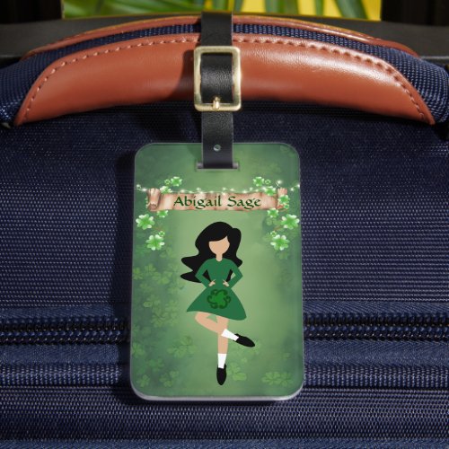 Personalized Irish Dancer with Black Hair Dance Luggage Tag