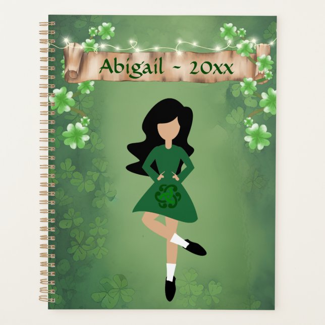 Personalized Irish Dancer with Black Hair Dance Planner (Front)