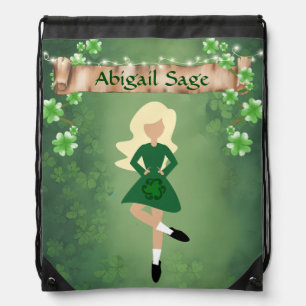 Personalized Irish Dancer with Blond Hair Dance Drawstring Bag