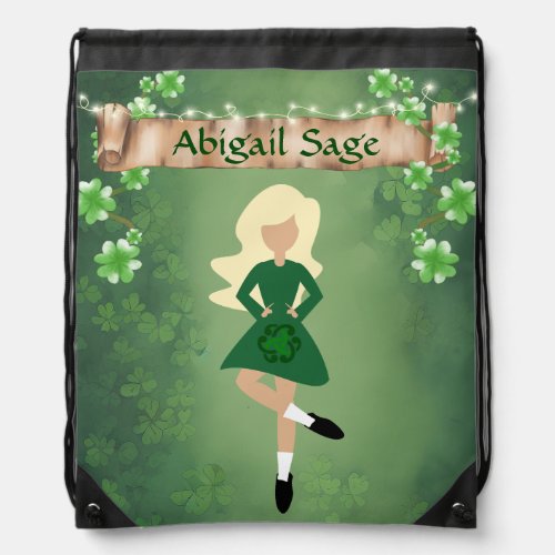 Personalized Irish Dancer with Blond Hair Dance Drawstring Bag