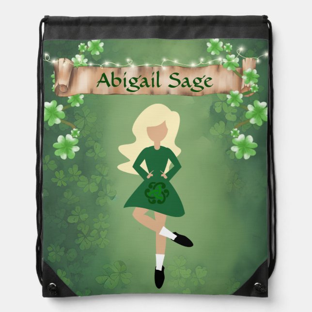 Personalized Irish Dancer with Blond Hair Dance Drawstring Bag (Front)