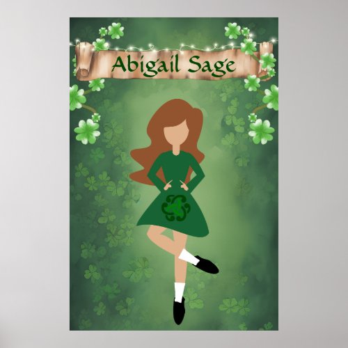 Personalized Irish Dancer with Brown Hair Dance Poster