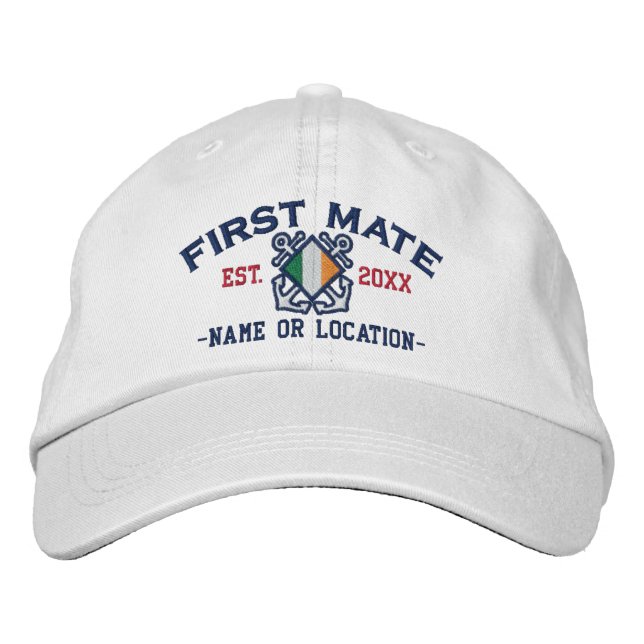 Personalized Irish First Mate Nautical Embroidery Embroidered Baseball Hat (Front)