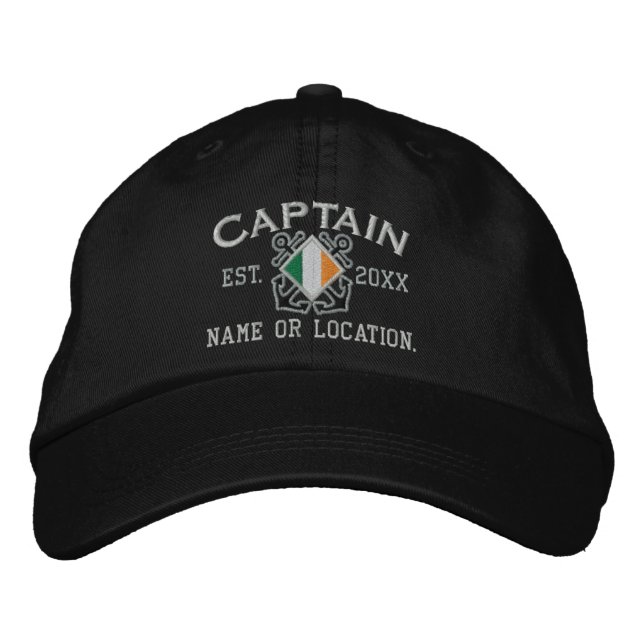 Personalized Irish Flag Anchors Captain Nautical Embroidered Baseball Cap (Front)