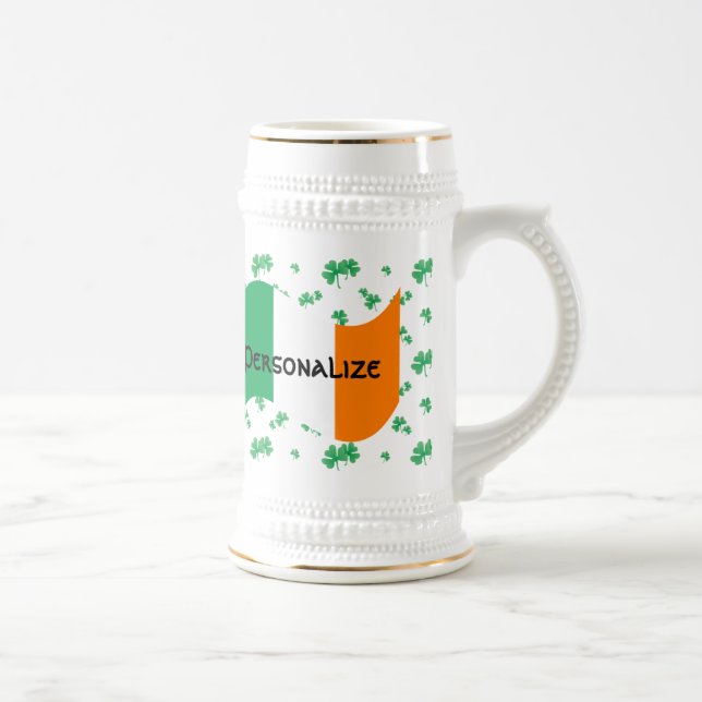 Personalized Irish Flag with Celtic Font Beer Stein (Right)