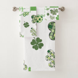 Personalized Irish Green Clover St Patrick's Bath Towel Set