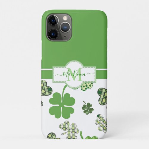 Personalized Irish Green Clover St Patricks iPhone 11 Pro Case