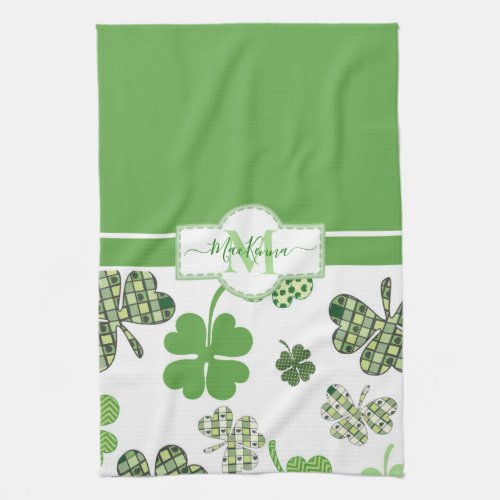 Personalized Irish Green Clover St Patricks Kitchen Towel
