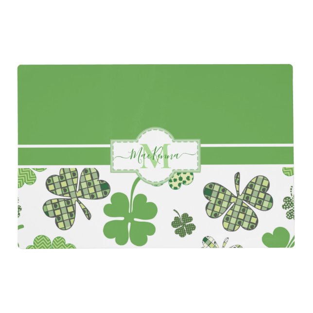 Personalized Irish Green Clover St Patricks Placemat (Front)