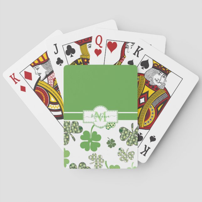 Personalized Irish Green Clover St Patricks Poker Cards (Back)