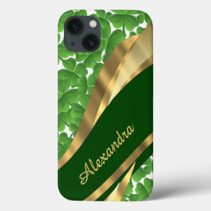 Personalized Irish green shamrock pattern iPhone 13 Case