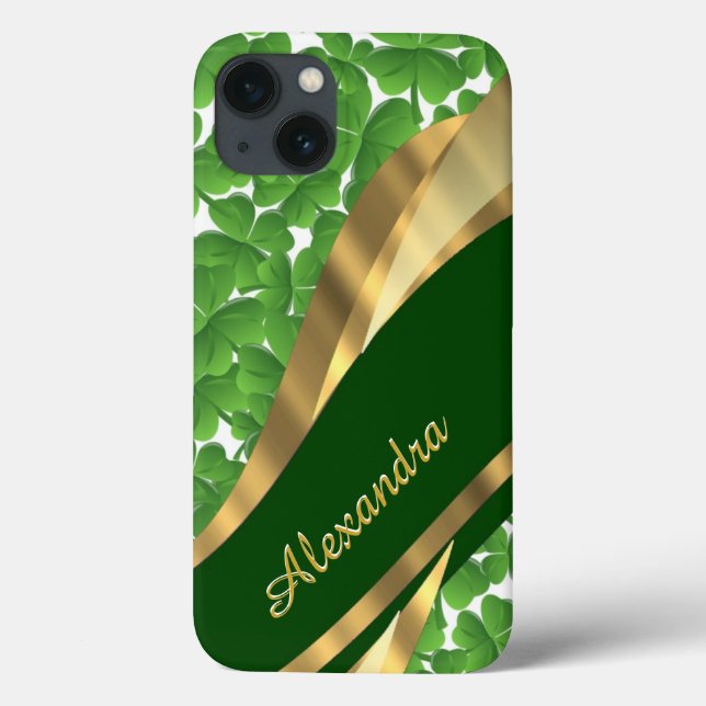 Personalized Irish green shamrock pattern Case-Mate iPhone Case (Back)