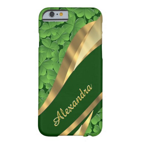 Personalized Irish green shamrock pattern Barely There iPhone 6 Case