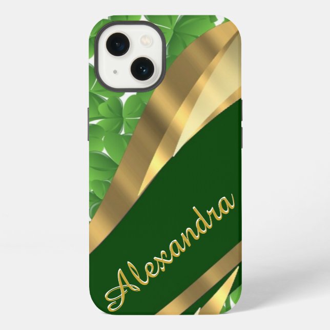 Personalized Irish green shamrock pattern Iphone Case (Back)