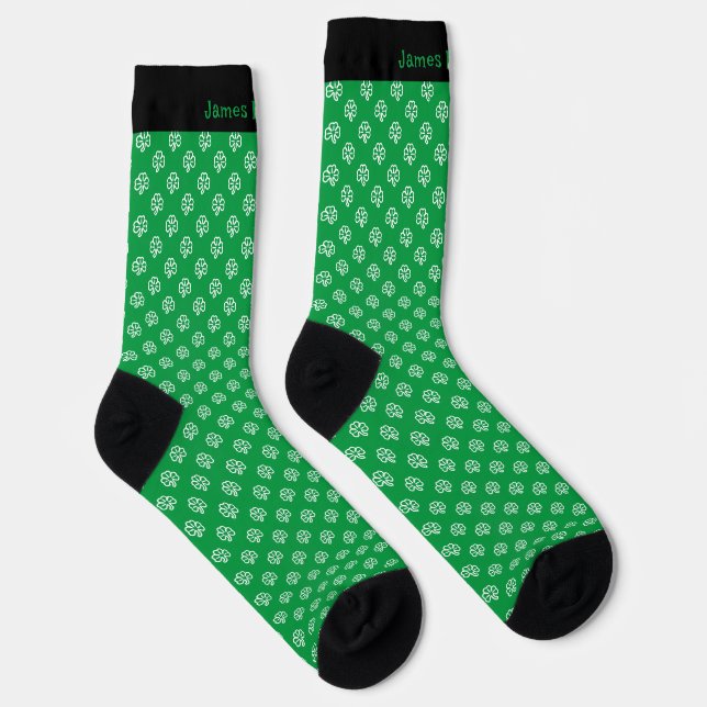 Personalized Irish Green Shamrock Socks With Name (Right)