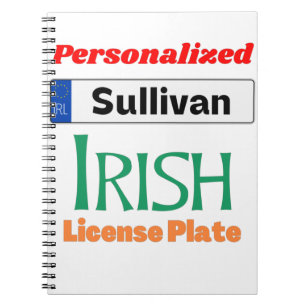 Personalized Irish License Plate Sullivan Notebook