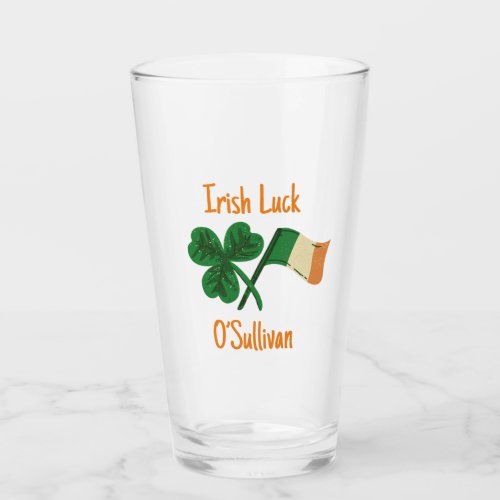 Personalized Irish Luck Clover Beer Glass Tumbler