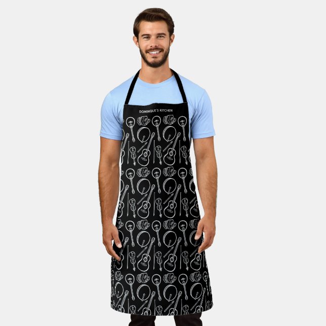 Personalized Irish Music Instrument Pattern Apron (Worn)
