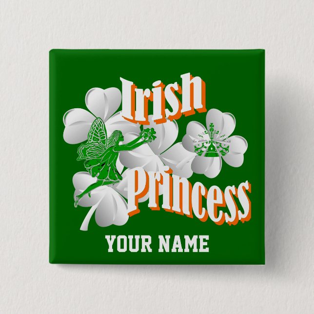 Personalized Irish princess with fairy Button (Front)