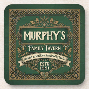 Personalized Irish Pub Family Tavern Vintage Green Beverage Coaster