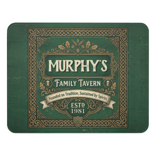 Personalized Irish Pub Family Tavern Vintage Green Door Sign