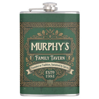 Personalized Irish Pub Family Tavern Vintage Green Flask