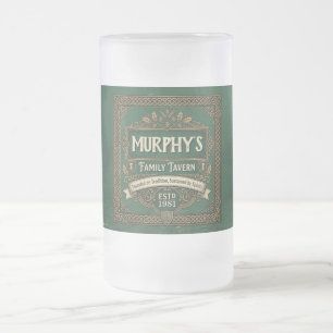 Personalized Irish Pub Family Tavern Vintage Green Frosted Glass Beer Mug