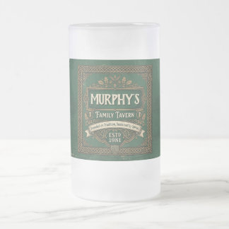 Personalized Irish Pub Family Tavern Vintage Green Frosted Glass Beer Mug