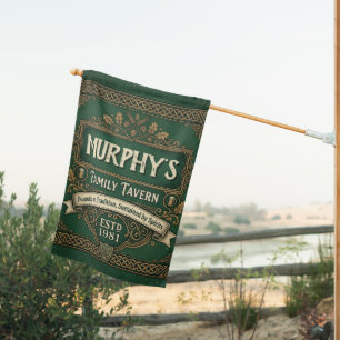 Personalized Irish Pub Family Tavern Vintage Green House Flag
