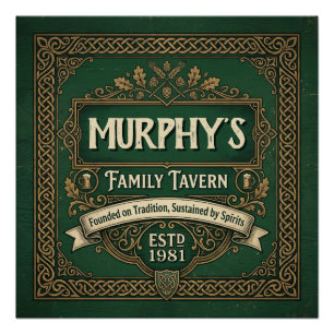 Personalized Irish Pub Family Tavern Vintage Green Poster