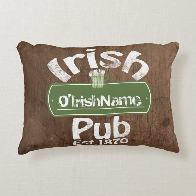 Personalized Irish Pub Old Keg Effect Sign Accent Pillow (Front)