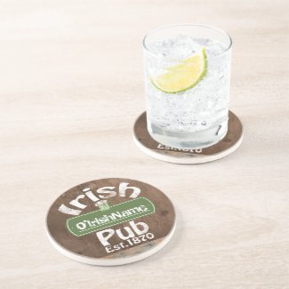 Personalized Irish Pub Old Keg Effect Sign Drink Coaster