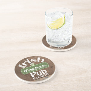 Personalized Irish Pub Old Keg Effect Sign Drink Coaster