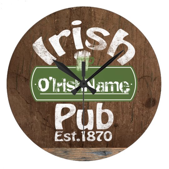 Personalized Irish Pub Old Keg Effect Sign Large Clock